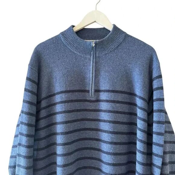 Peter Millar Striped Quarter-Zip Mock Turtleneck Sweater Merino Wool SZ XL #2320 - Picture 3 of 12
